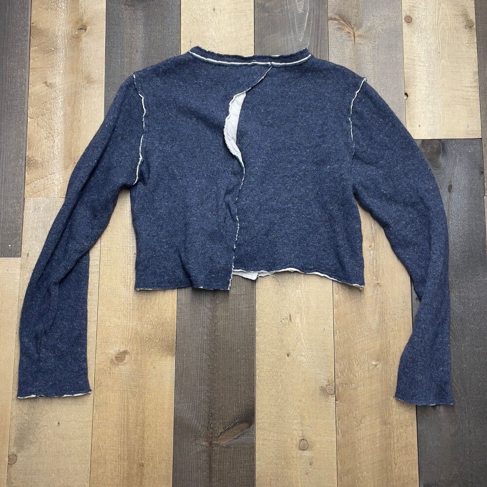 Cut Loose Women's SMALL Boiled Wool Collarless Crop Asym Cardigan BLUE MOON - Picture 3 of 3